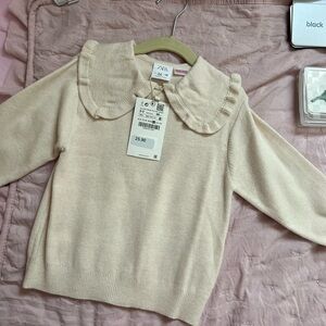 Zara Beige Sweater with Ruffled Collar